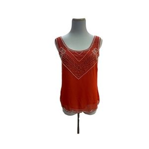 M&S woman orange beaded embellished blouse sleeveless top sz 6